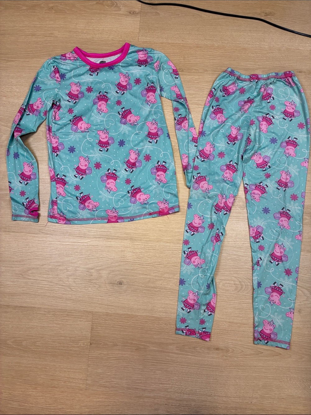 Cuddl Duds Aqua & Pink Peppa Pig Kids Pajama Set
